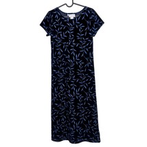 Maggie Breen VTG Maxi Dress 6P Navy Blue Velvet Glitter Leaves Modest USA Long - £18.82 GBP