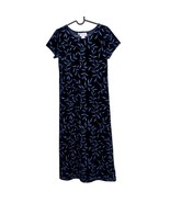 Maggie Breen VTG Maxi Dress 6P Navy Blue Velvet Glitter Leaves Modest US... - $23.62