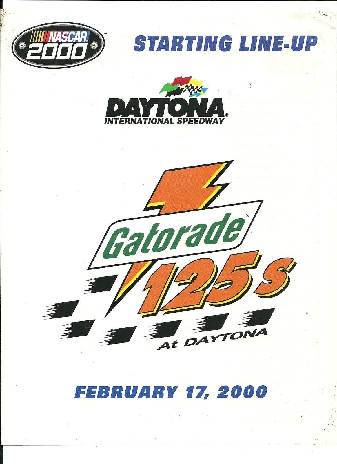 2000 Gatorade 125 starting Line Up - $5.05