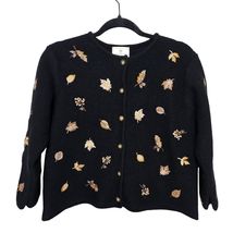 Vintage 1999 Susan Bristol 100% Wool Cardigan Embroidered Leaves Cottage... - $29.99