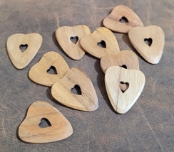 Lot of 10 Unique Heart engraved in Heart shaped Teak Wood Guitar Pick Pl... - £22.01 GBP