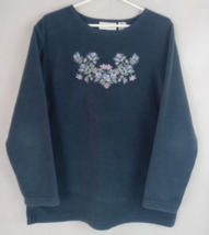 Vintage Bobbie Evans Women&#39;s Soft Fleece Sweatshirt With Floral Embroide... - £11.40 GBP