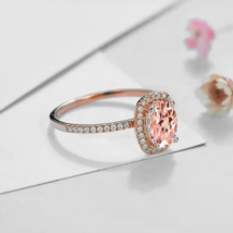 Certified Natural Peach Sapphire 14K Solid Rose Gold Wedding Ring Women Gift - £929.36 GBP