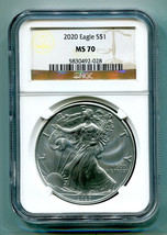2020 American Silver Eagle Ngc MS70 Classic Brown Label As Shown Premium Quality - £52.70 GBP