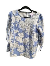 Isabel Maternity Blouse Medium Womens Blue White Floral Pullover Pregnan... - £12.37 GBP