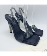 GOOD AMERICAN Black Crystal Crush Lucite Sandal Size 8.5 Black Glitter New - $1,591.33 MXN
