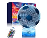 Soccer Night Light For Kids, 3D Illusion Night Lamp, 16 Colors Changing ... - $29.99