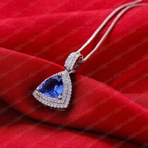 2.50Ct Trillion Cut Simulated Sapphire Halo Diamond Pendant Necklace -925 Silver - £58.26 GBP