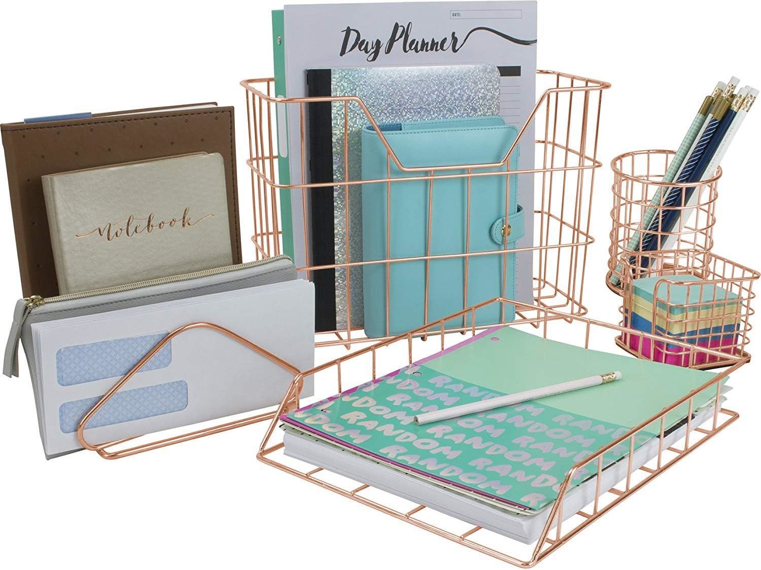 Sorbus Desk Organizer Set, Rose Gold 5-Piece Desk Accessories Set Contains - $37.98