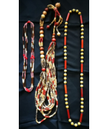 Wood Bead Necklace Lot Long Vintage Chunky Jewelry Multi Strand Statemen... - $25.70