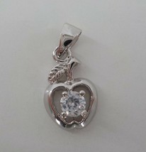 CHARM ONLY ONE CLEAR STONE SET IN SILVER COLOR APPLE LEAF &amp; STEM TEACHER... - £7.85 GBP