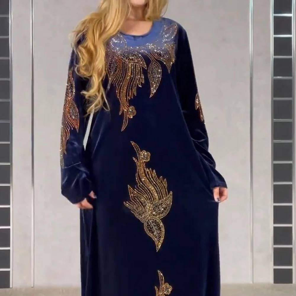 Elegant Velvet Evening Dresses for Women 2023 Winter Long Sleeve Kaftan Maxi Dre - $118.94