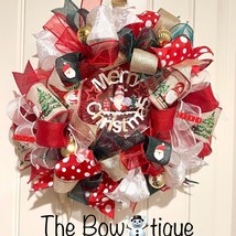 Handmade 13 inch Merry Christmas Gnome Ribbon Wreath MW4 - £33.49 GBP