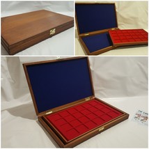 Superior Mahogany and Blue Box with 1 wooden tray for coins Coins&amp;More - $105.30+