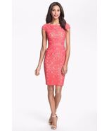 Adrianna Papell Lace Sheath Dress Sz 4 Pink Coral - $89.10
