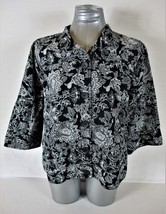 Croft &amp; Barrow Womens Sz Pl 3/4 Sleeve Black White Button Linen Jacket (O)P - £9.00 GBP