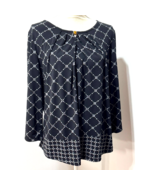 Liz Claiborne Shirt Women PXXL Petite Black White Geometric Blouse Career - $16.47