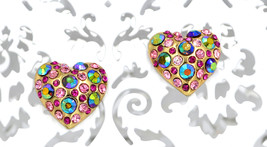 Women new gold mixed stone gliiter love heart stud pierced earrings - $9,999.00