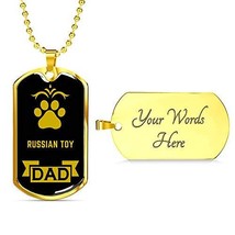 Dog Lover Gift Russian Toy Dad Dog Necklace Engraved 18k Gold Dog Tag W 24&quot; - £48.23 GBP