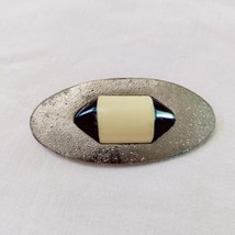 Vintage Art Deco Bakelite Silver Tone Oval Brooch Pin Cream And Black An... - £21.05 GBP