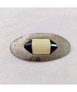 Vintage Art Deco Bakelite Silver Tone Oval Brooch Pin Cream And Black An... - £21.01 GBP
