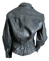 Black Leather Riding Street Jacket Vintage Biker Motorcycle Coat Sexy Fun  - £58.28 GBP