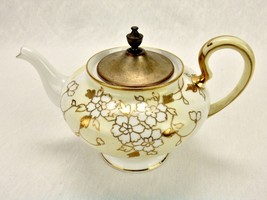 Nippon Porcelain Tea Pot, Brass Lid, Gold Moriage, Footed, Morimura Brothers - £23.18 GBP
