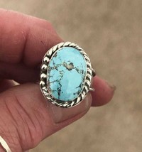 Blue Turquoise Gemstone Ring Turquoise Oval Shape Ring 925 Sterling Silver - £4.16 GBP