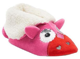 Cuddl Duds Bootie Slippers Boots Owl Pink Foldover Sequined Girls Size 11-12 - $9.89