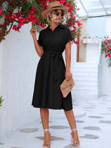Buttoned Tie Waist Short Sleeve Dress - $24.00