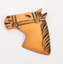 Vintage 2 1/2&quot; Butterscotch Faux Bakelite Plastic Horse Head &amp; Bridle Pin Brooch - £54.90 GBP