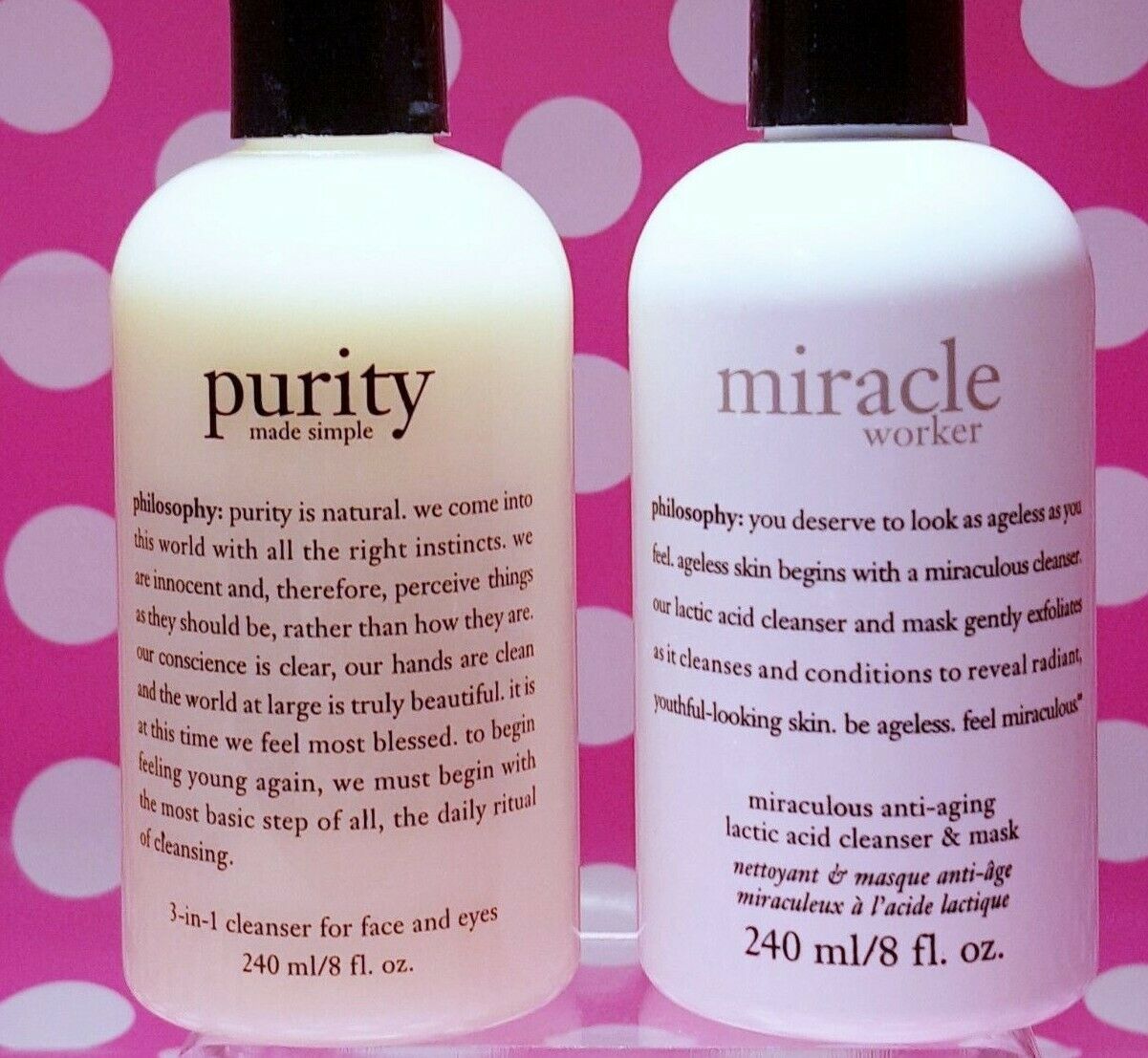 Philosophy Purity Cleanser 8 oz + Miracle Worker Lactic Cleanser 8 oz  NEW! - $65.17