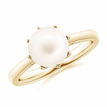 Freshwater Cultured Pearl Solitaire Crown Ring in 14K Yellow Gold Ring Size 7 - £205.20 GBP