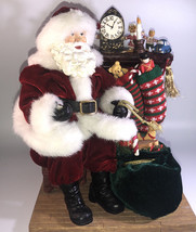 Very Rare Piece Santa Sitting Next To Fireplace Statue 10” W Gift Bag/Stockings - £120.84 GBP