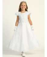 Girls White First Communion Dress w/ Embroidered Tulle &amp; Sequins (724) - $233.44