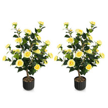 38 Inch Artificial Camellia Tree Faux Flower Plant in Cement Pot 2 Pack-... - $2,756.60 MXN