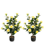 38 Inch Artificial Camellia Tree Faux Flower Plant in Cement Pot 2 Pack-... - $2,756.60 MXN