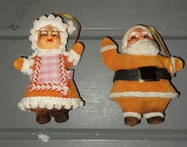 Vintage Flocked Santa and Mrs. Claus Christmas Ornaments Ornaments - £14.06 GBP