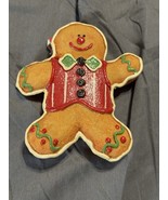 Vintage Gingerbread Man Ornament Red Vest Green Bow 5.5” Christmas Decor - $16.81 CAD