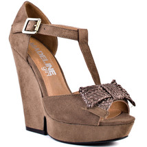 Madeline Girl PURR Womens Brown Taupe Platform Wedges Open Toe Pump Shoes - £12.05 GBP