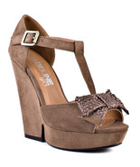Madeline Girl PURR Womens Brown Taupe Platform Wedges Open Toe Pump Shoes - £12.30 GBP