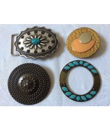 LOT OF 4 FASHION COPPER &amp; SILVER TONE BLACK BLUE STONE BELT BUCKLES - £25.32 GBP