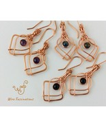 Handmade Copper Earrings Intertwining Frames with Wire Wrapped Round Stone - €24,82 EUR