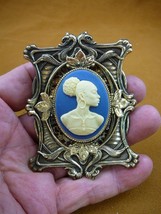 (CA20-43) RARE African American LADY blue black white CAMEO Pin Pendant ... - $564.81 MXN