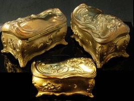 LONG Antique Jewelry casket Coffin box Victorian Dove Bird ornate baroque LARGE  - £187.41 GBP
