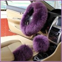 Plush Purple Genuine Wool Lambskin Fur Steering Wheel Cover Hand Brake G... - $1,557.05 MXN