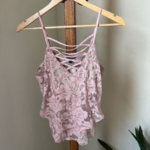 Express Women&#39;s XS Tank Top Pink Floral Lace Overlay Sleeveless Strappy - £10.88 GBP