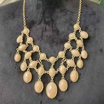 Women&#39;s Reversible Blue Beige Faceted Beads Gold Bib Statement Collar Necklace - £23.97 GBP