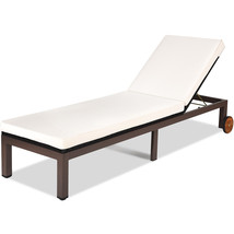 Patio Rattan Lounge Chair Chaise Recliner Back Adjustable Cushioned W/Wh... - $235.99