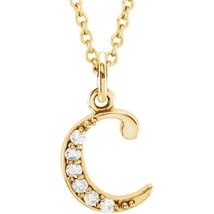 Precious Stars 14K Yellow Gold 0.03CTW White Diamond Initial C Pendant Necklace - £224.18 GBP